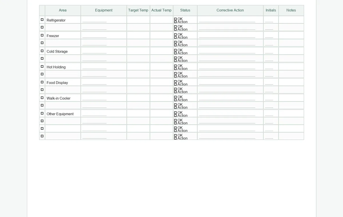 Restaurant Food Temperature Log preview