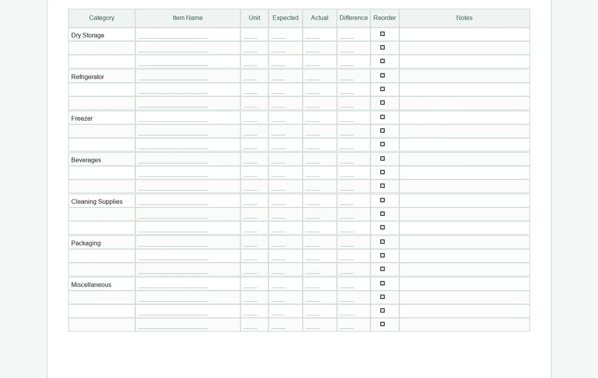 Restaurant Inventory Checklist & Stock Count Template preview