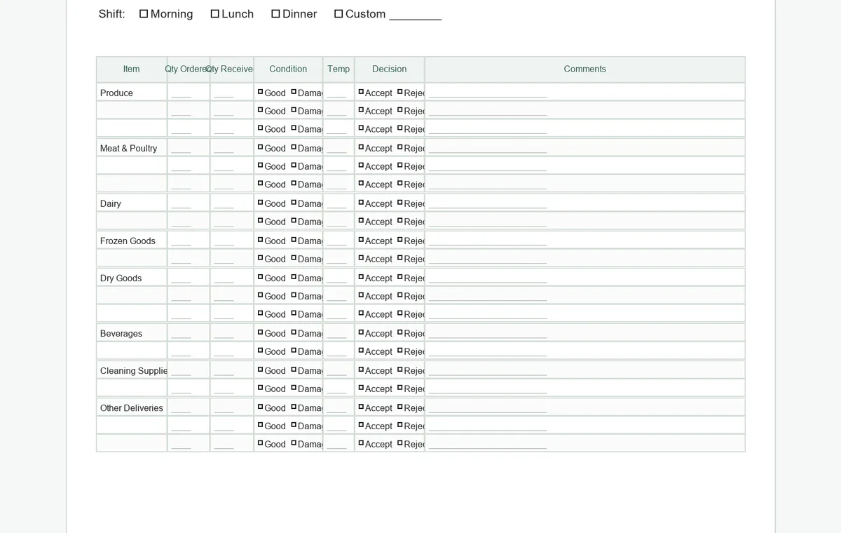 Restaurant Supplier Delivery Log preview